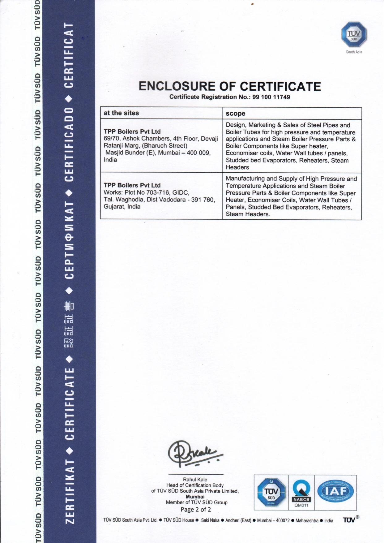 ISO Certificate Page 2